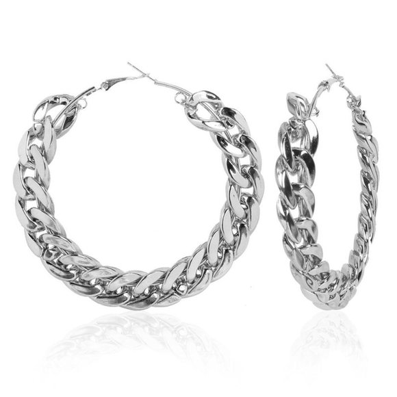 Thick Chain Exaggerated Design Big Hoop Earrings - Picture 1 of 3